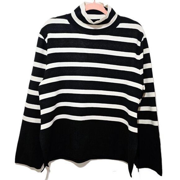 H&M Women’s Striped Turtleneck Sweater Black Ivory Fine Knit Size M - Picture 5 of 14